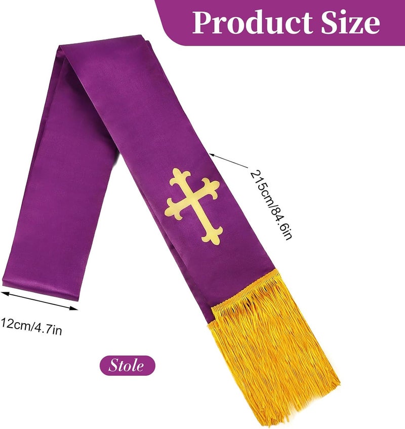 Brilucky Clergy Stole for Men Church Supplies,Choir Stole with Cross for Wedding Officiant Priest Robe Accessories,Baptism Catholic Church Priest Mass Stoles Accessories,Purple Cloth for Easter Cross - Image 1